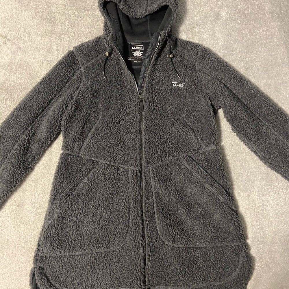 L.L. Bean Charcoal Teddy Jacket with Hood